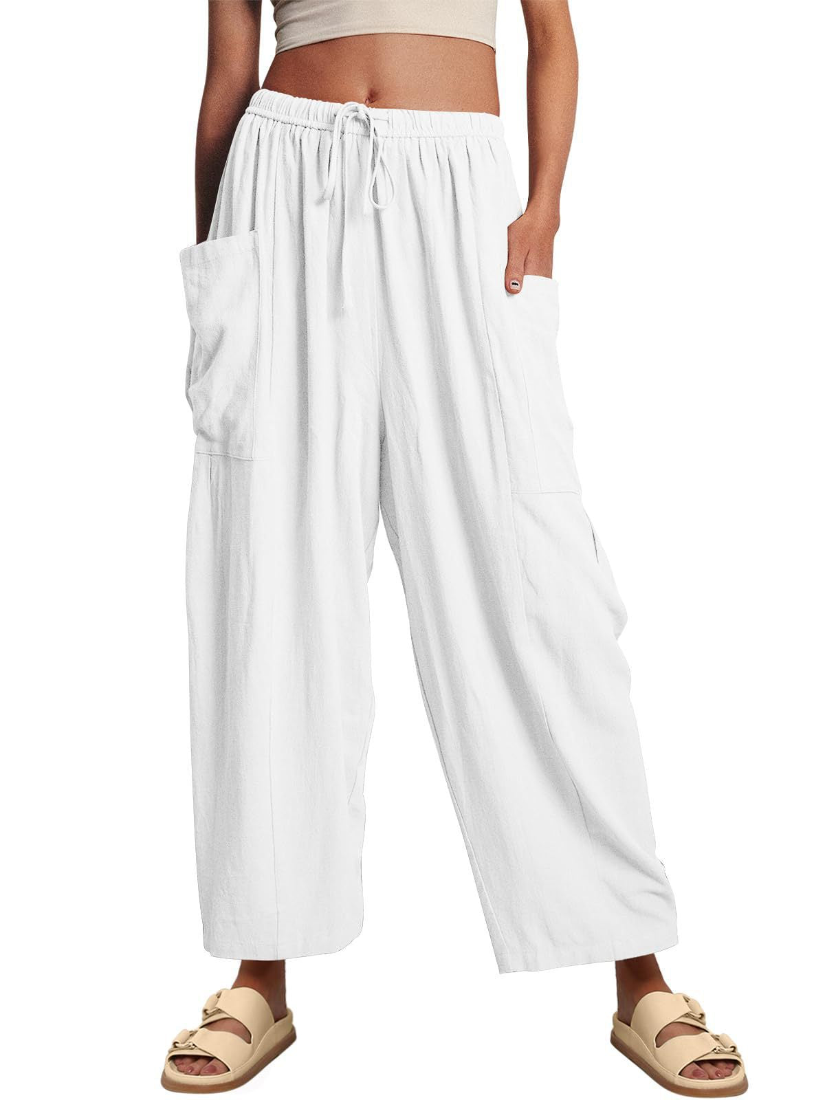 Elastic Waist Pleated High Wide Leg Pants