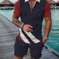 Short Sleeve Striped Zip Polo Suit