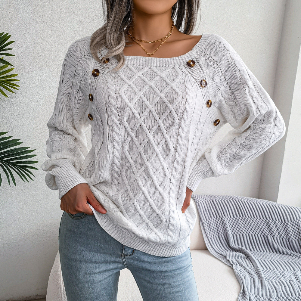 Square Neck Button Knitting Sweater