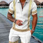 Short Sleeve Striped Zip Polo Suit