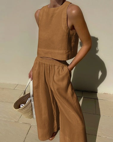 Sleeveless Shirt And Trousers Two-piece Set