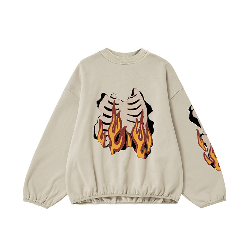 Fire Bone Round Neck Hoodie