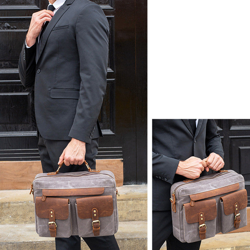 Cowhide with cloth briefcase