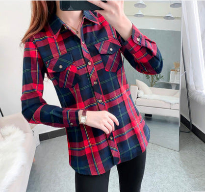 New slim long-sleeved plaid shirt