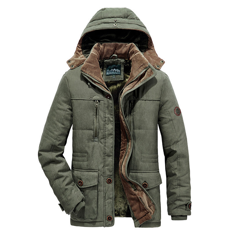 Multi-pocket Fleece-lined Thickened Coat