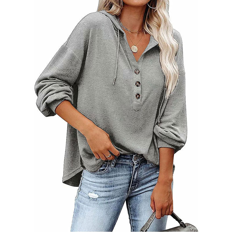 V-neck Long Sleeved Hooded Sweater