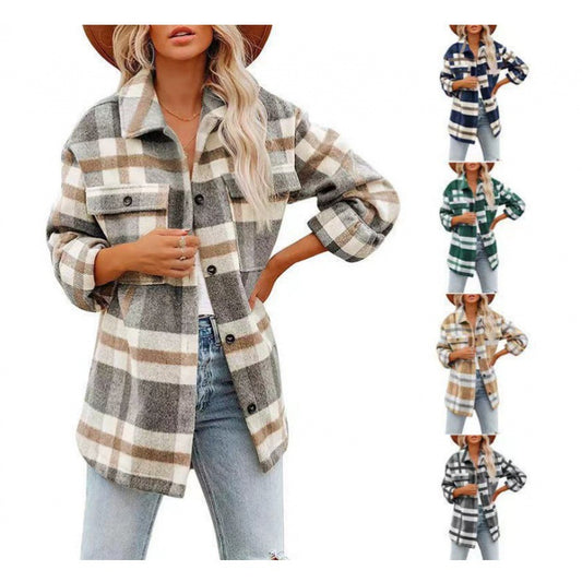 Woolen Plaid Shirt Jacket