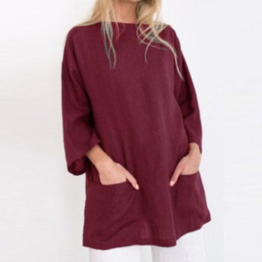 Loose Pockets Half Sleeve Top