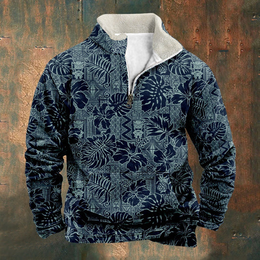 Tribal Pattern Casual Stand Collar Half Zipped Jacket