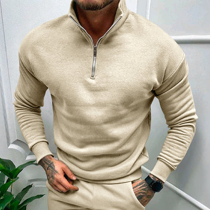 Fleece-lined Solid Color Sweatshirt