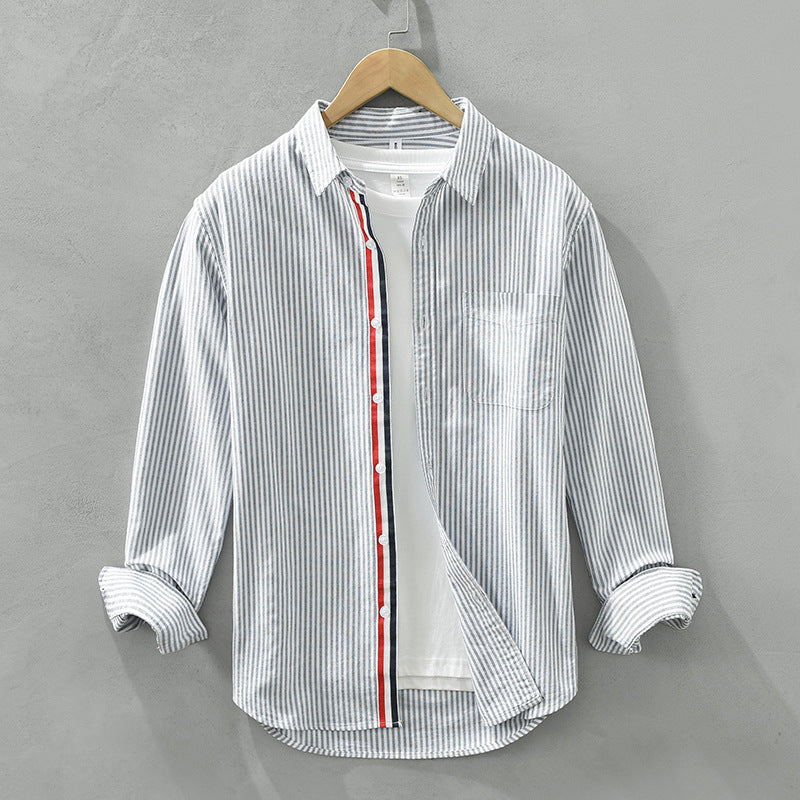 Japanese Vertical Striped Casual All-matching Long Sleeve Shirt