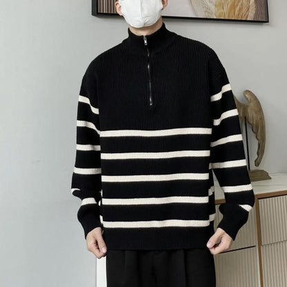 Horizontal Striped  Collar Sweater