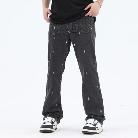 American Retro High Street Loose Splash-ink Jeans