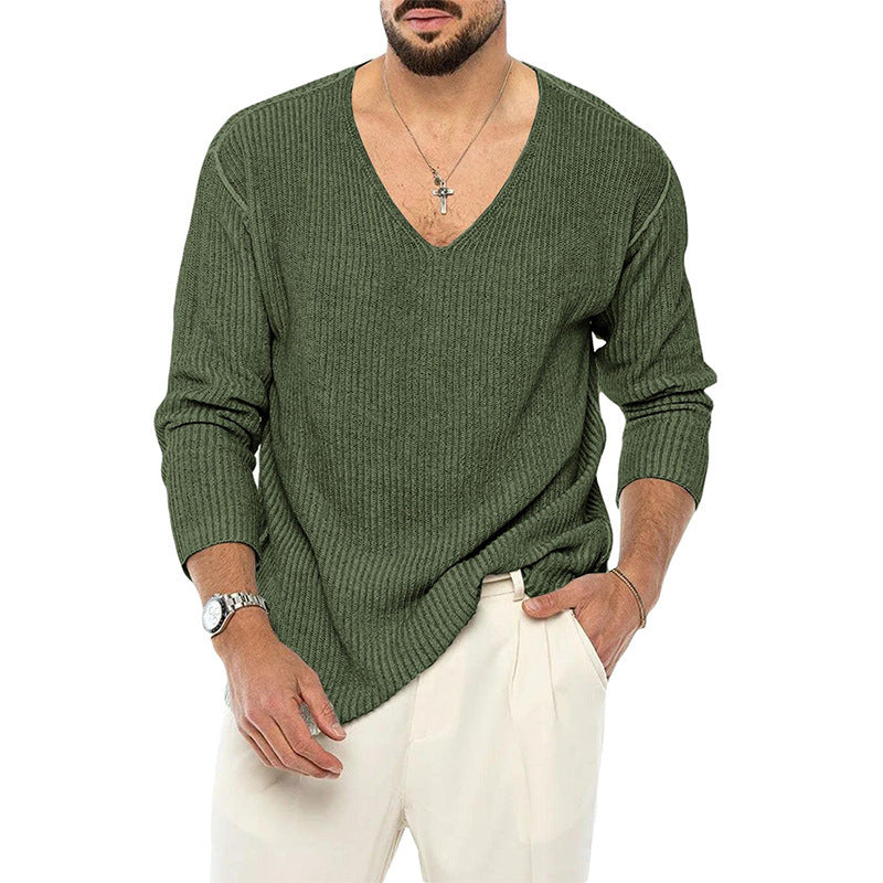 Solid Color Long Sleeve Fashionable Knitted Sweater