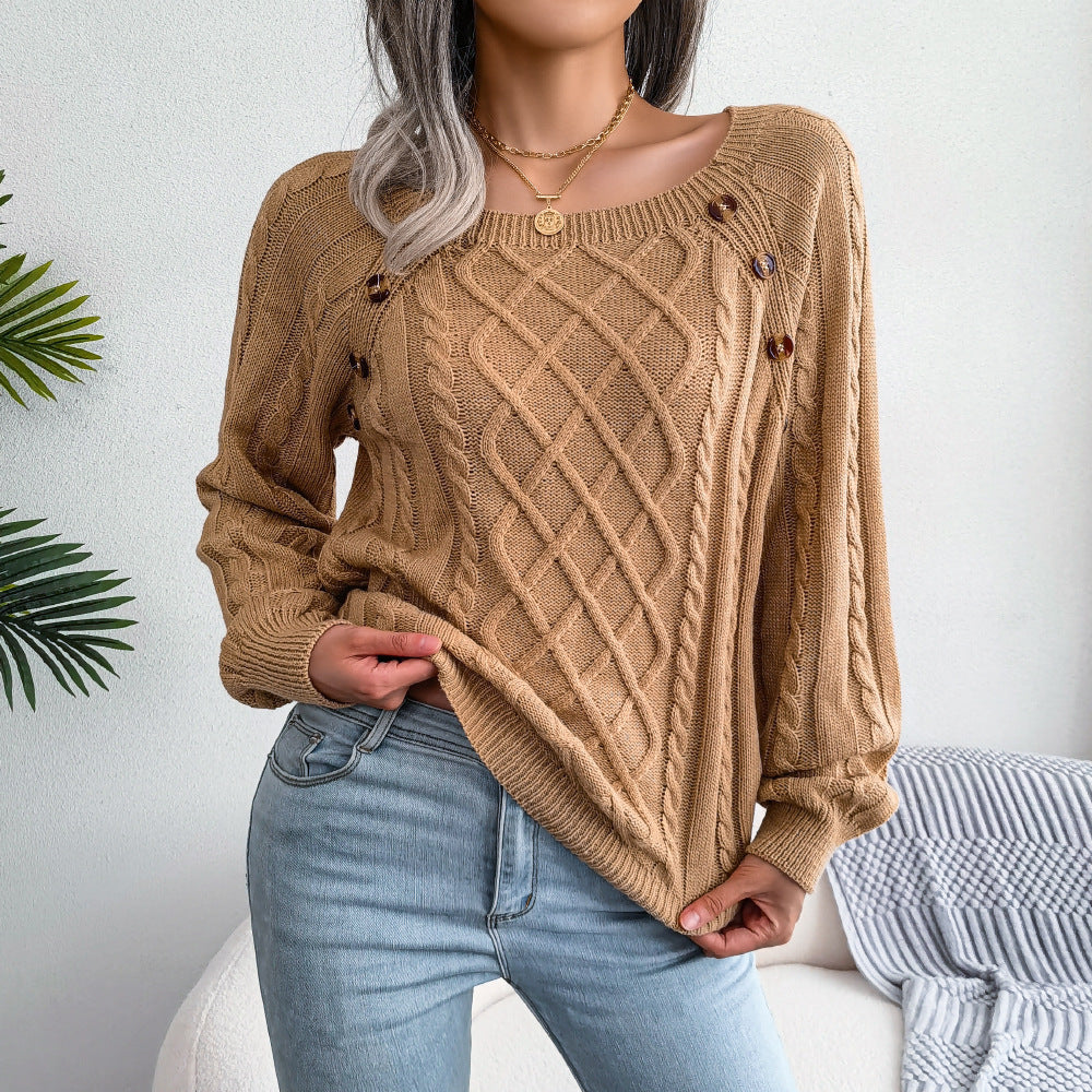 Square Neck Button Knitting Sweater
