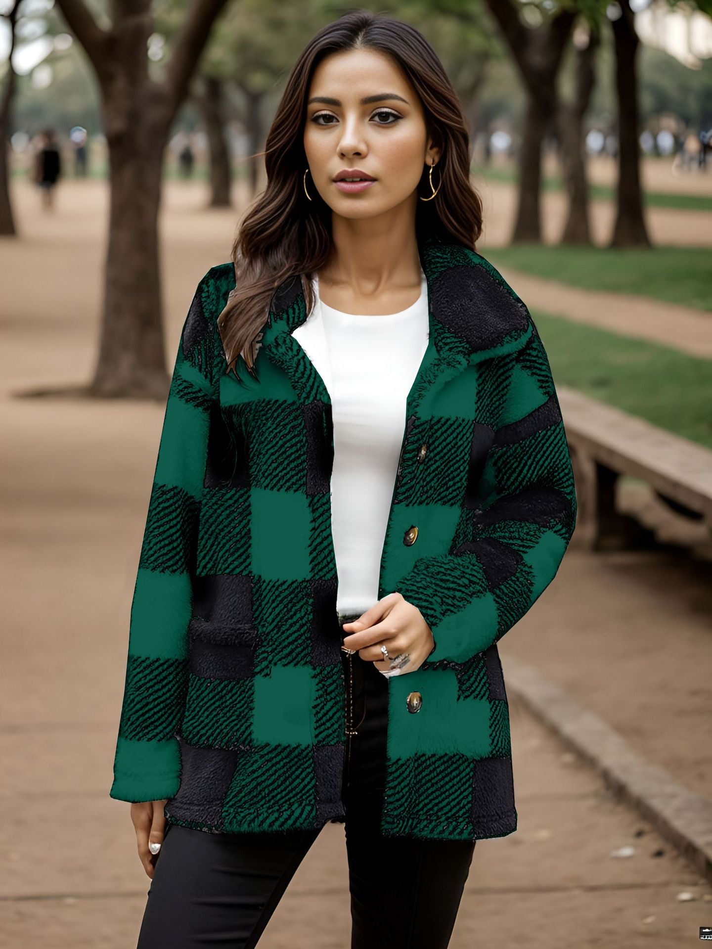 Long Sleeve Plaid Loose Jacket