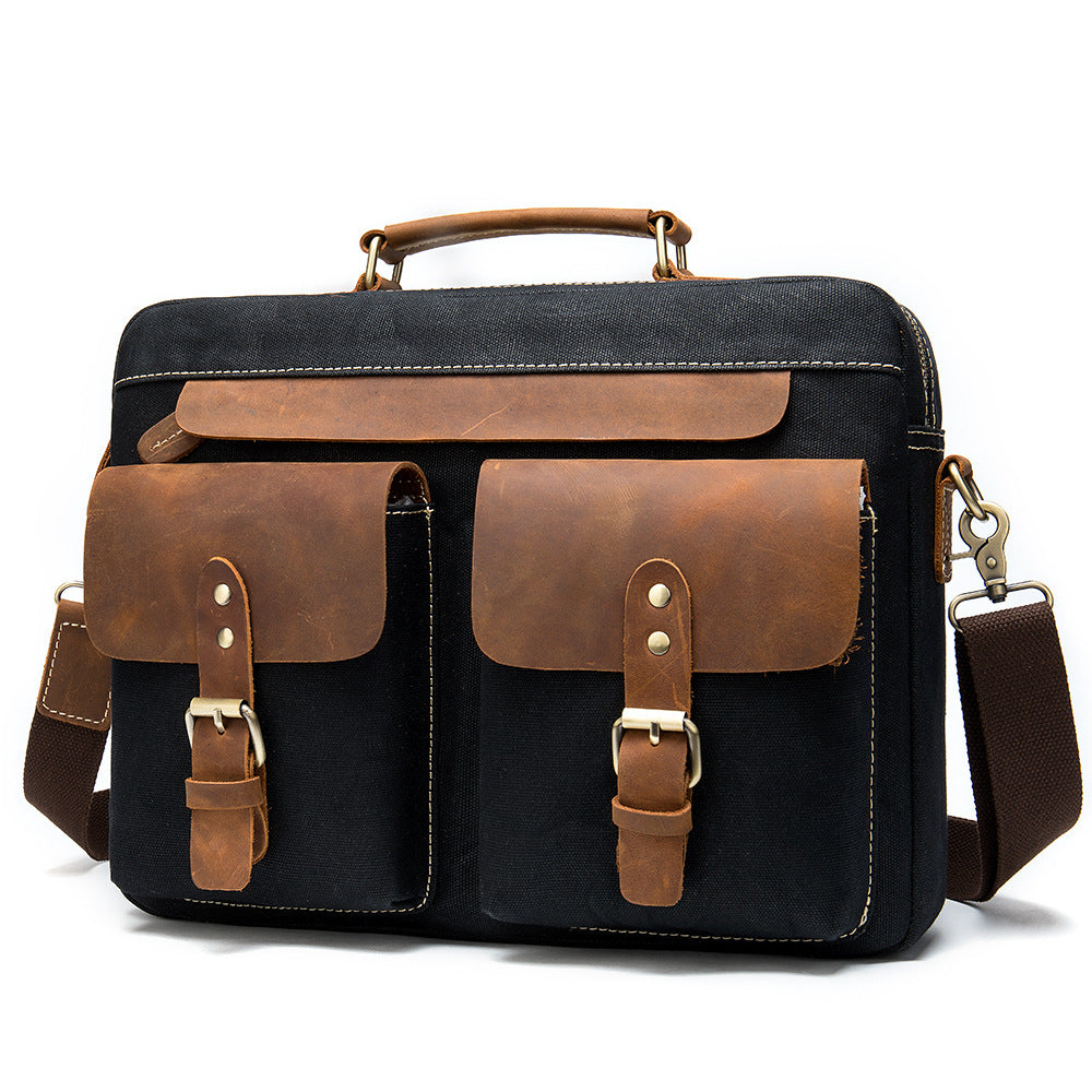 Cowhide with cloth briefcase