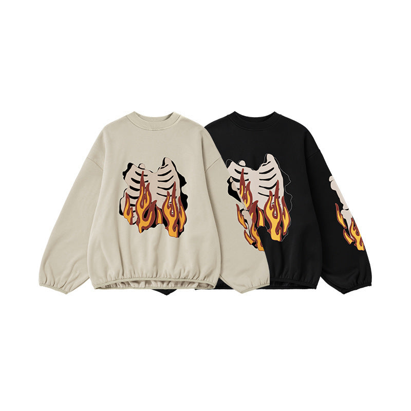 Fire Bone Round Neck Hoodie