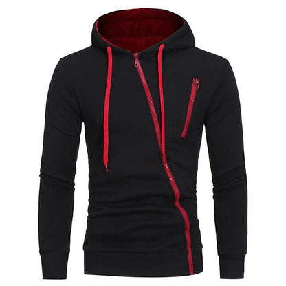 Diagonal Zipper Design Hooded Sweater Men Clothes