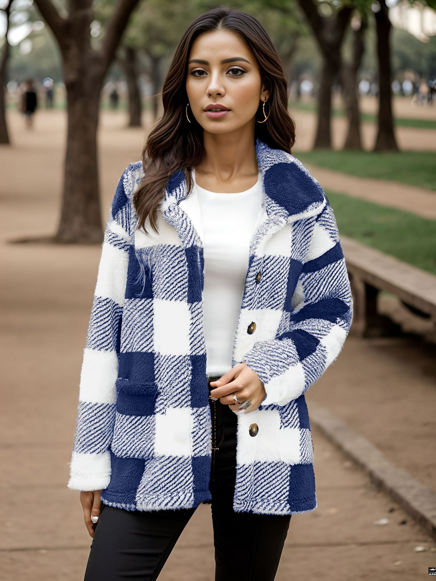 Long Sleeve Plaid Loose Jacket