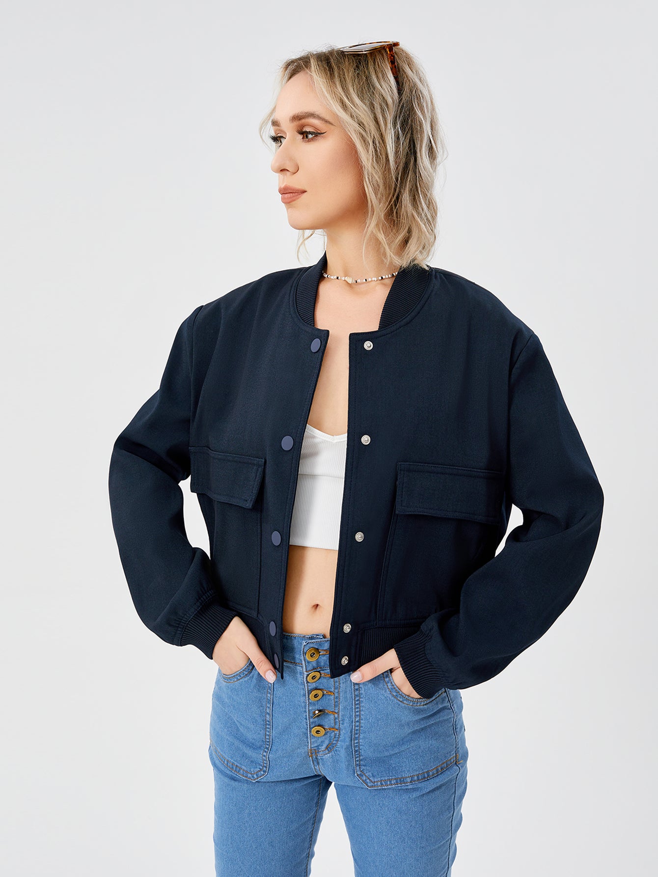 Lightweight Cropped Bomber Jacket