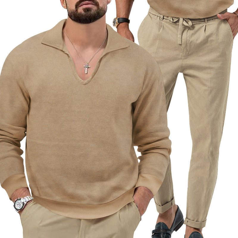 Lapel Long Sleeve Trousers