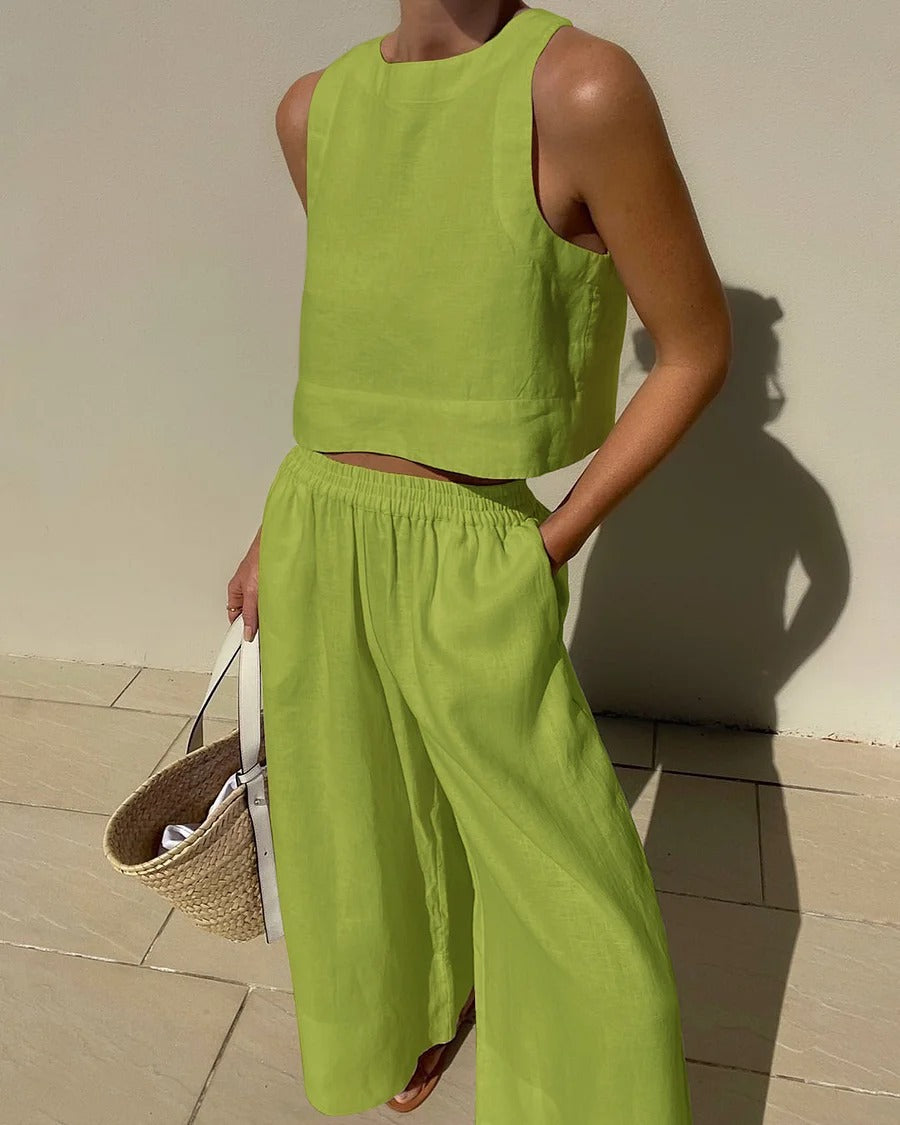 Sleeveless Shirt And Trousers Two-piece Set