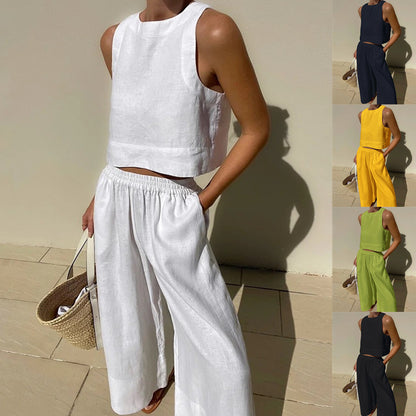 Sleeveless Shirt And Trousers Two-piece Set