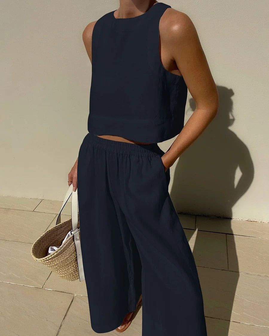 Sleeveless Shirt And Trousers Two-piece Set