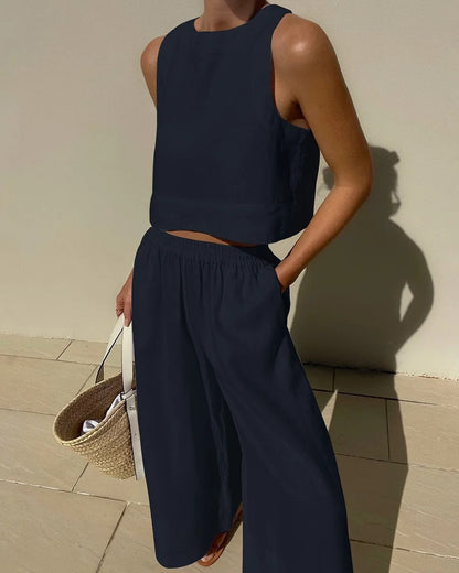 Sleeveless Shirt And Trousers Two-piece Set