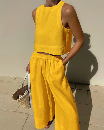 Sleeveless Shirt And Trousers Two-piece Set