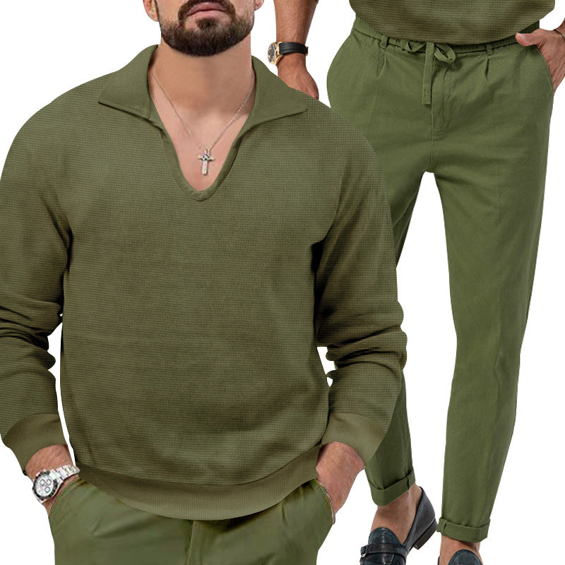 Lapel Long Sleeve Trousers