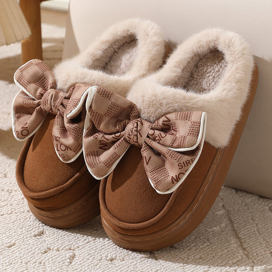 Cute Bowknot Plush Slipper