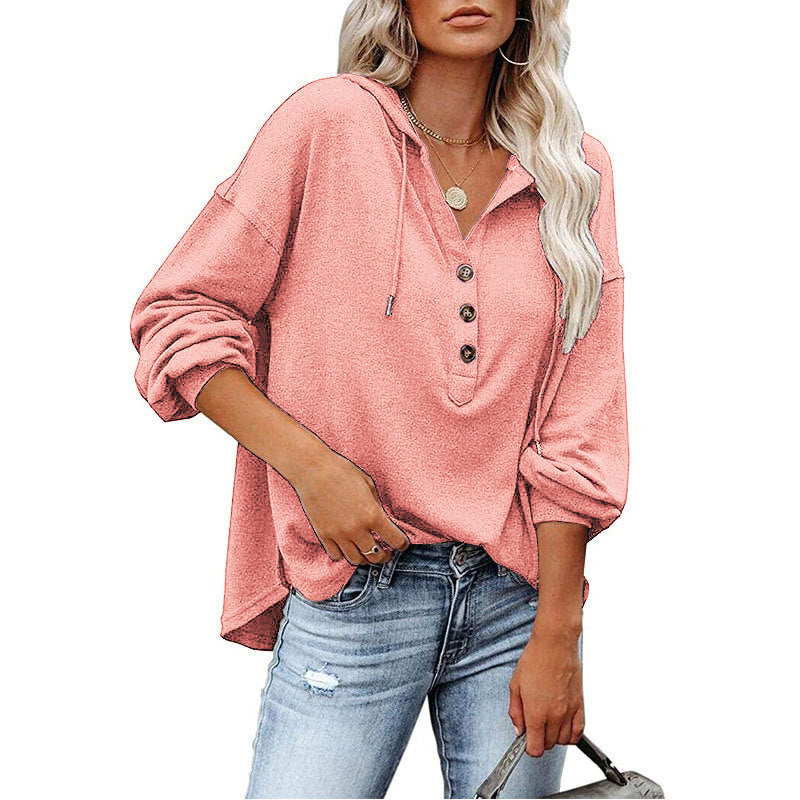 V-neck Long Sleeved Hooded Sweater