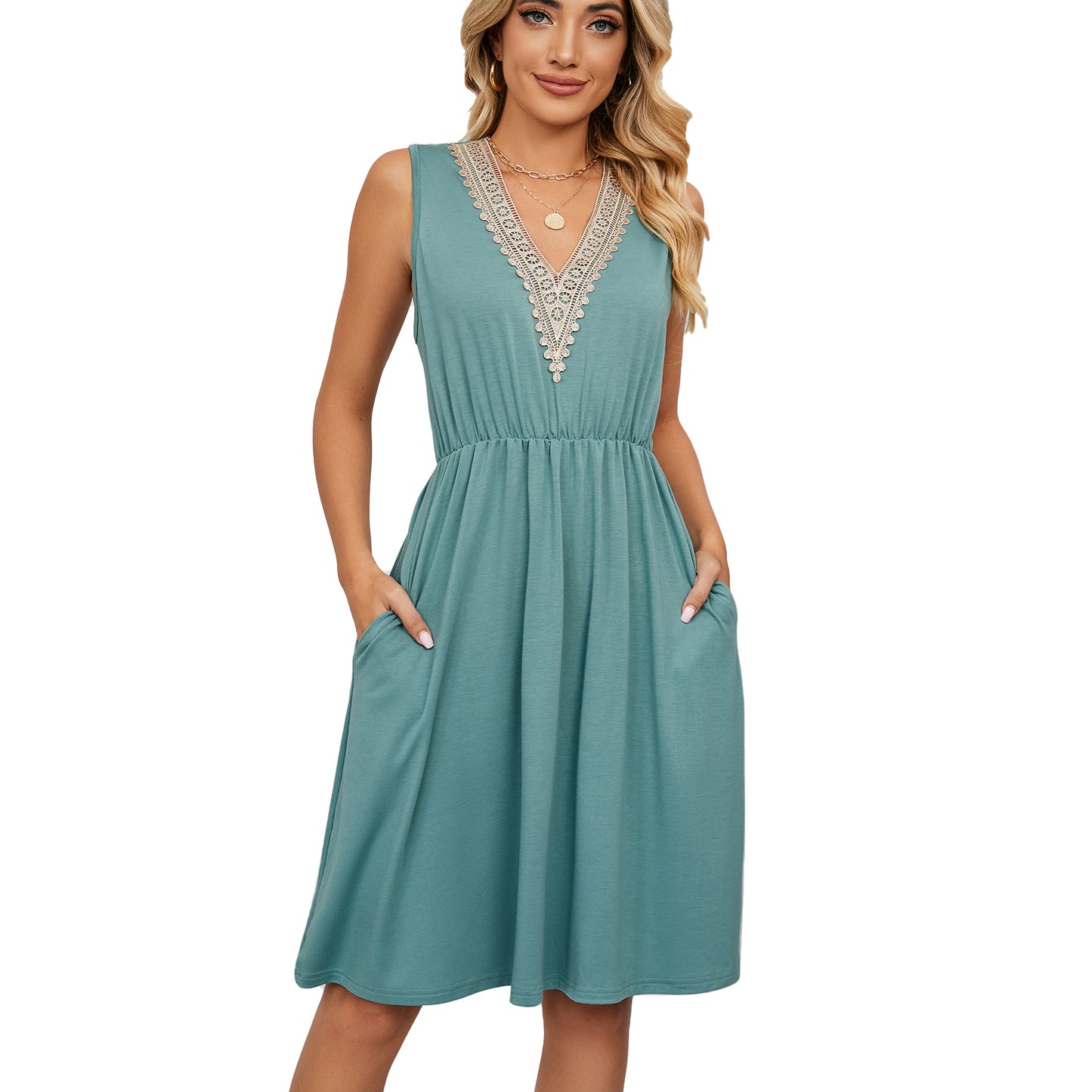 Lace Panel Sleeveless Dresss