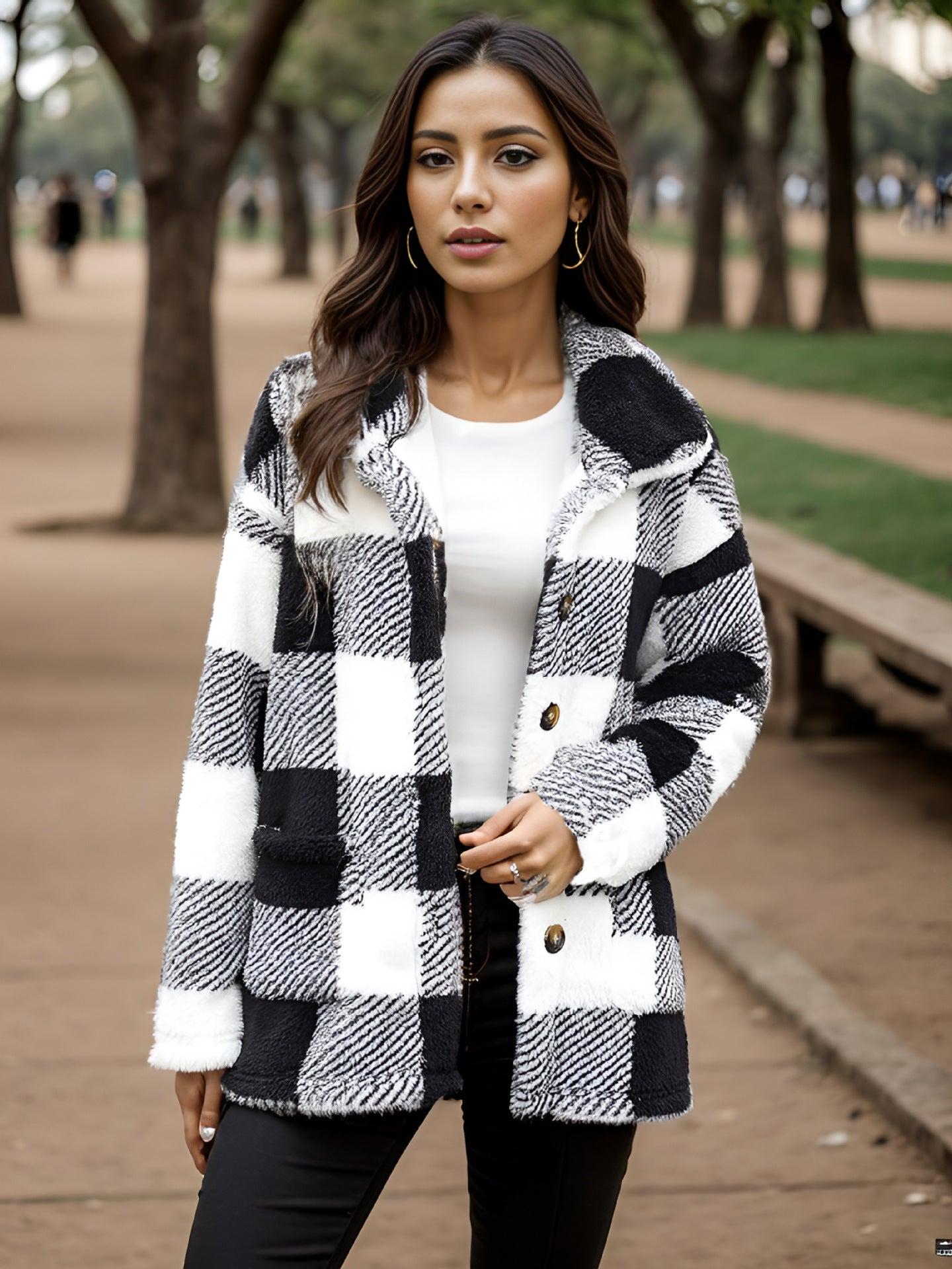 Long Sleeve Plaid Loose Jacket