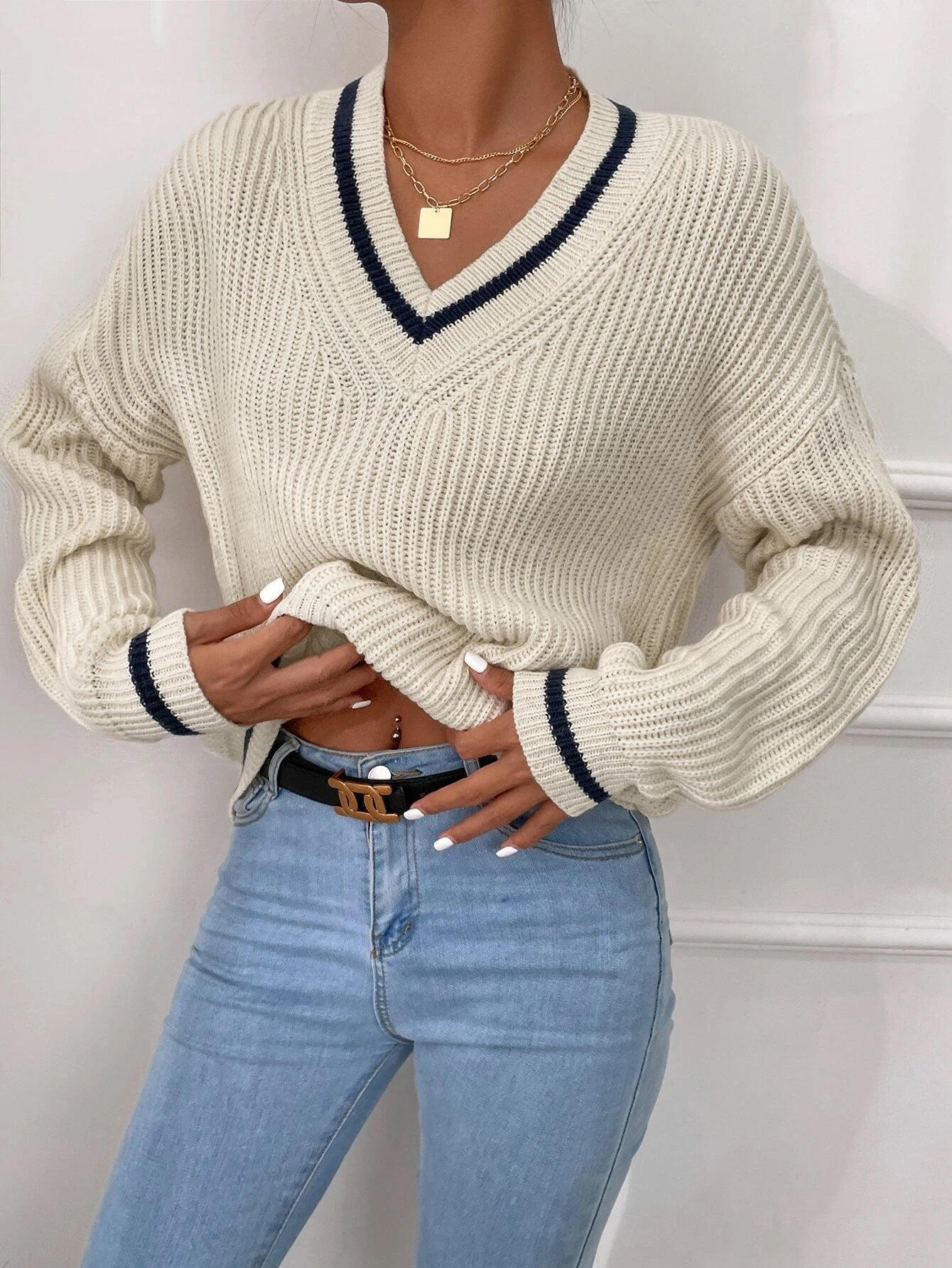 Casual Long Sleeve Striped Pullover Sweater