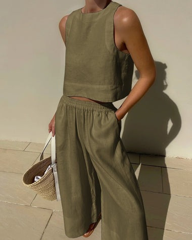 Sleeveless Shirt And Trousers Two-piece Set