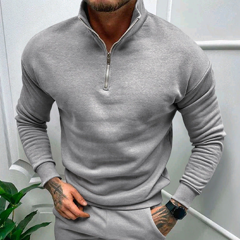 Fleece-lined Solid Color Sweatshirt