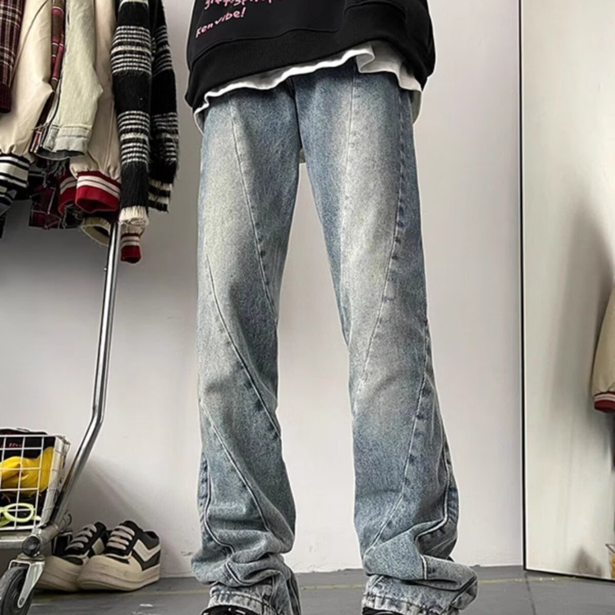 American High Street Washed Distressed 3D Cutting Jeans