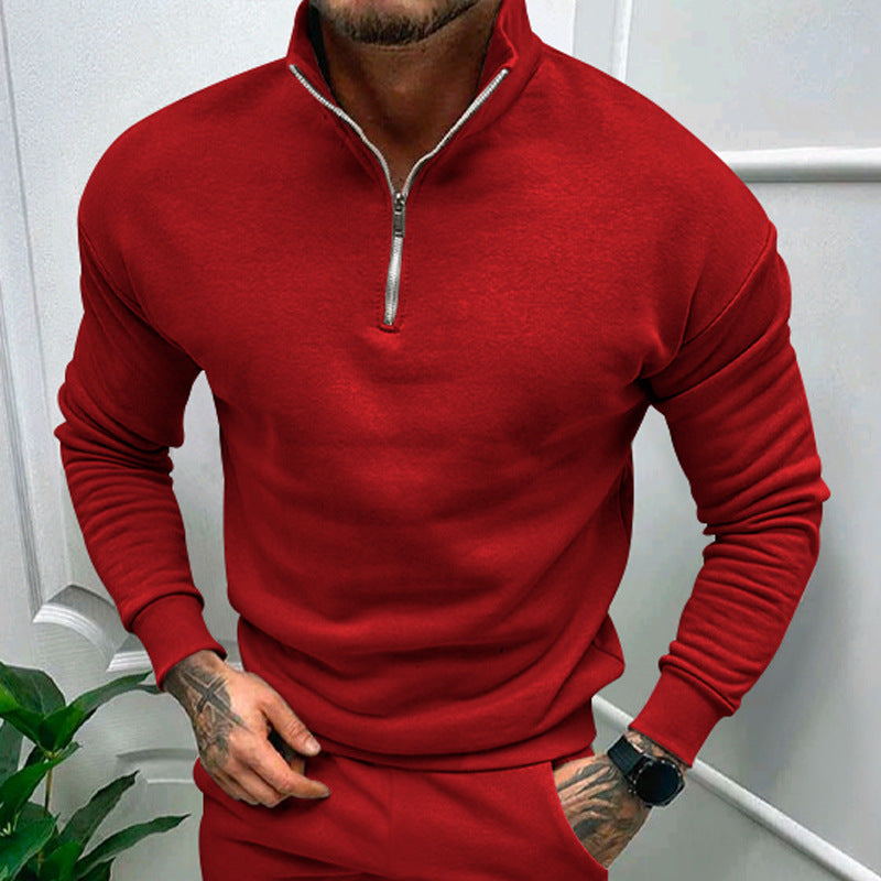 Fleece-lined Solid Color Sweatshirt