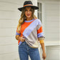 Simple Striped Patchwork Round Neck Sweater