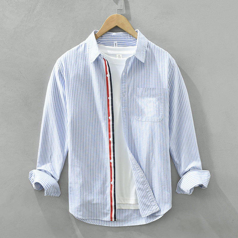 Japanese Vertical Striped Casual All-matching Long Sleeve Shirt