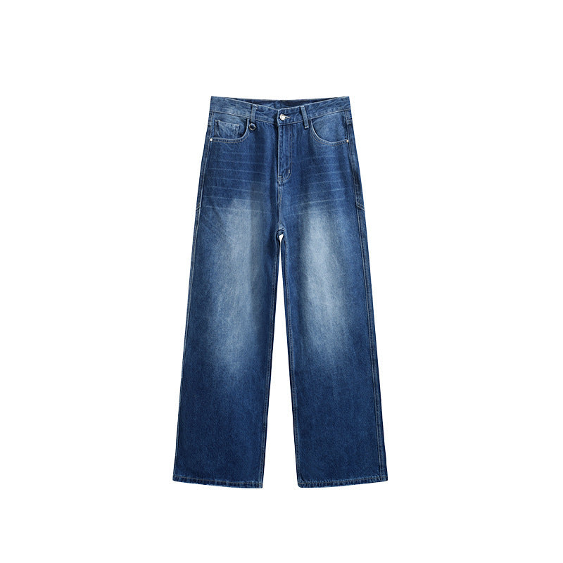 Washed Blue 3D Cut Wide Leg Jeans