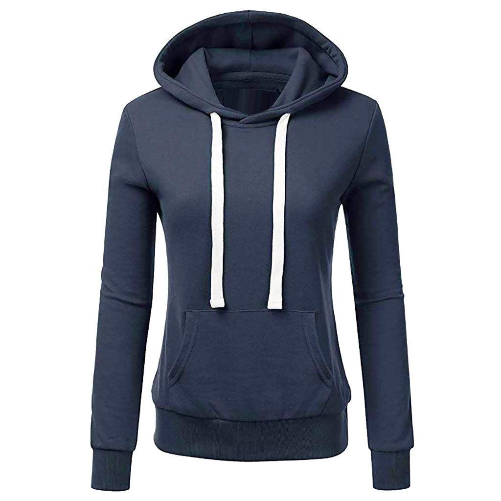 Women's Solid Color Long-Sleeved Loose Hooded Sweater Top