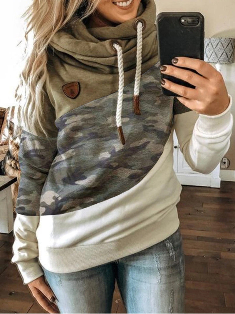 Patchwork hooded fleece loose sweatshirt