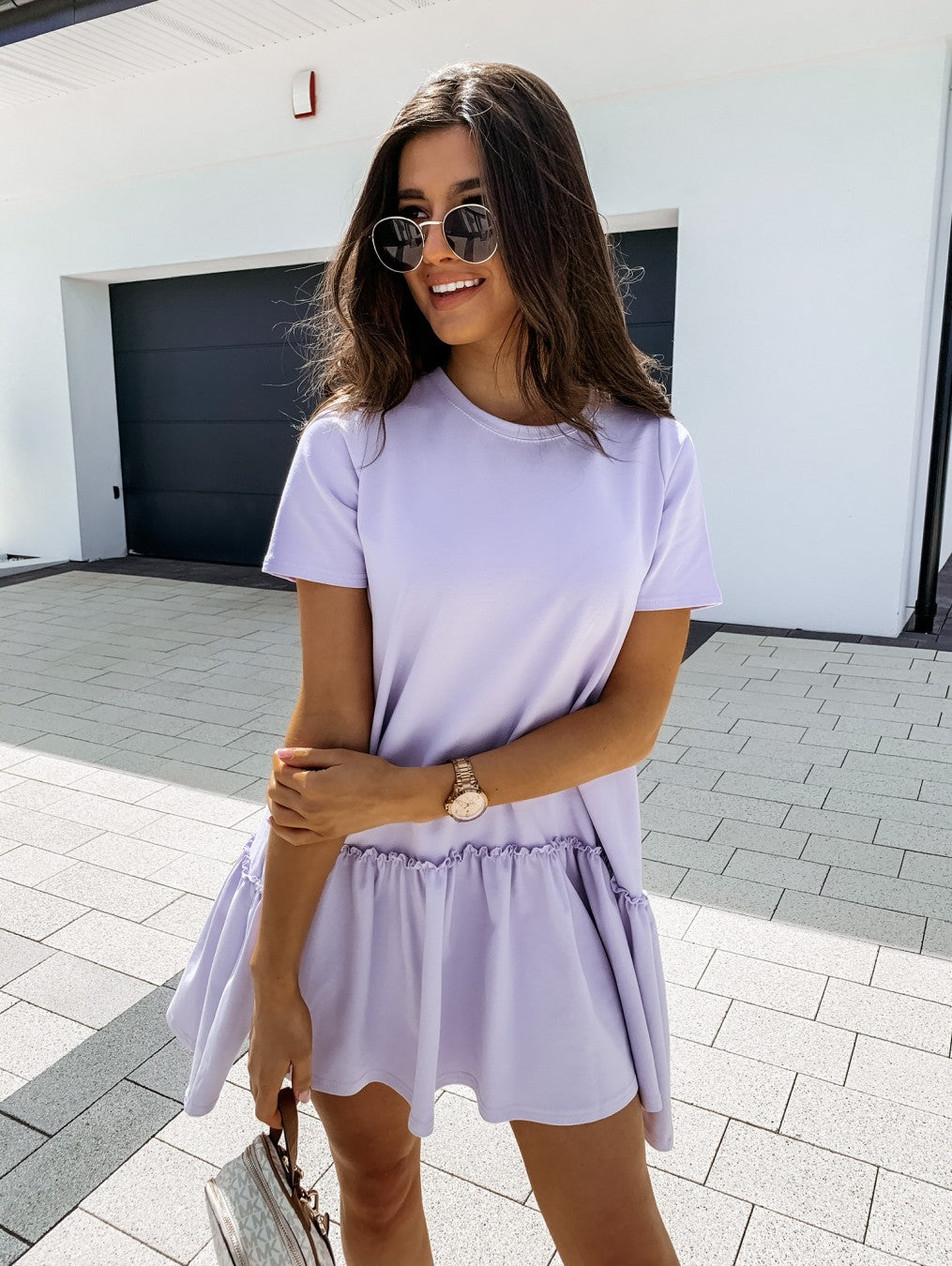 round neck ruffle dress