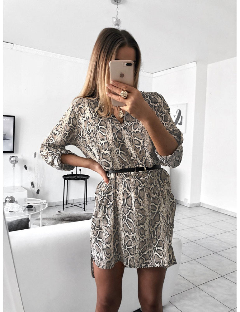 snake print shirt dress