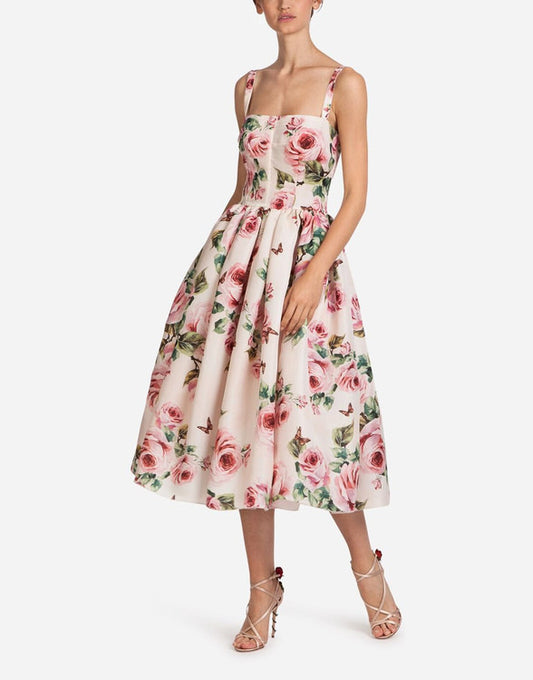 Rose print puffy dress