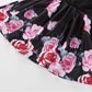 Round neck waist print rose dress